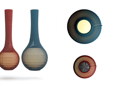 Modern Woven Red and Blue Chandeliers with Various Shapes Decorative Lighting and Central Illumination 3d model