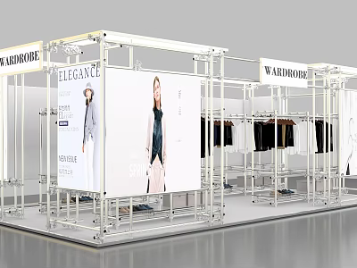 WANDMOORE Elegance Fashion Exhibition Stand With Model Images Hanging Clothes And Shoes 3d model