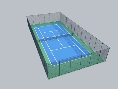 Enclosed Tennis Court With Green Surface And Net For Sports Fitness Training 3d model