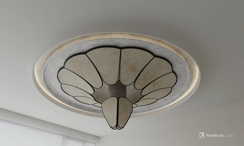 Elegant Ceiling Design With Fan Shaped Panels And Ambient Lighting Fixture 3d model