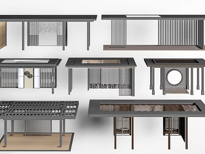 Different Wooden Table Designs With Lattice Panels Circular Cutouts And Decorative Legs 3d model