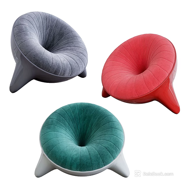 Modern Unique Single Sofa With Padded Round Design in Gray Red Green Colors 3d model 