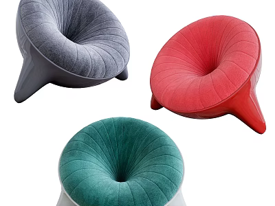 Modern Unique Single Sofa With Padded Round Design in Gray Red Green Colors 3d model