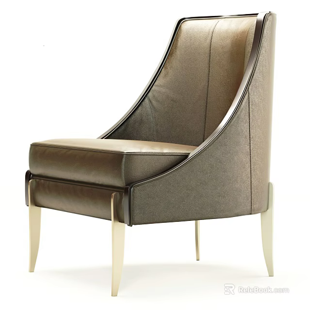 Modern Gray Leather Accent Chair With Sleek Backrest And Metal Legs 3d model 