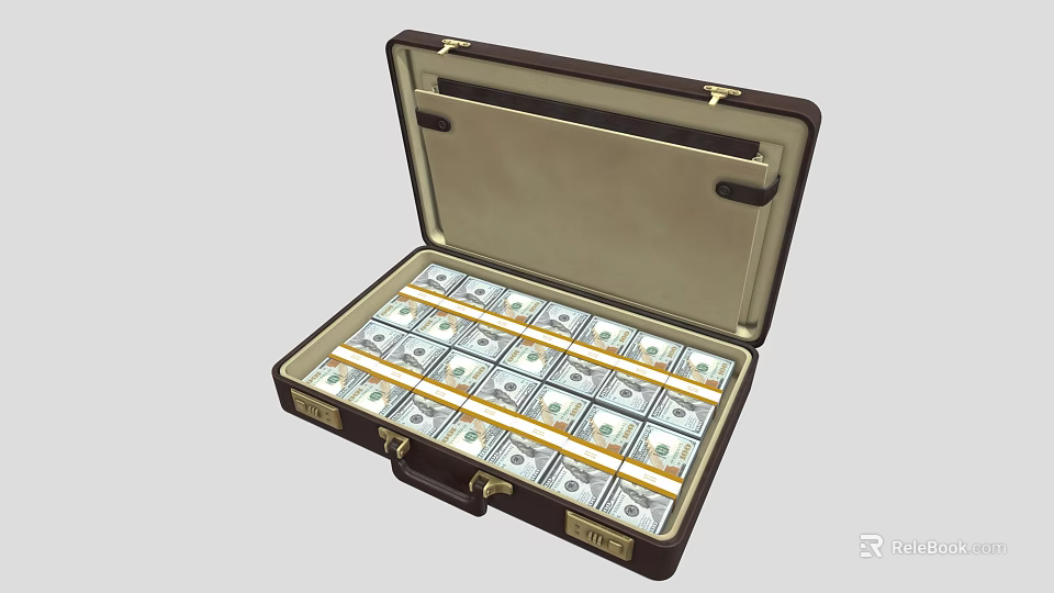 Premium Fashion Apparel Budget In Open Leather Briefcase With Cash 3d model 