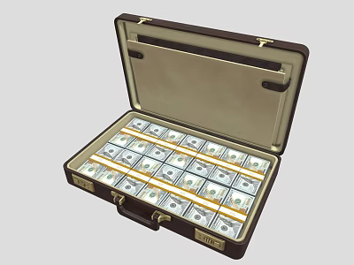 Premium Fashion Apparel Budget In Open Leather Briefcase With Cash 3d model