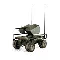 Military Weapon System Mounted on Wheeled Unmanned Vehicle with Antennas and Robotic Design