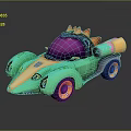 Colorful Cartoon Dinosaur Car With Green Body Purple Roof Decorative Spikes And Vibrant Wheel Design