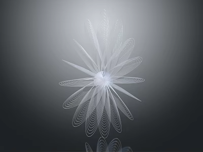 White Abstract Sculpture With Radial Petal Design And Reflection On Gray Background 3d model
