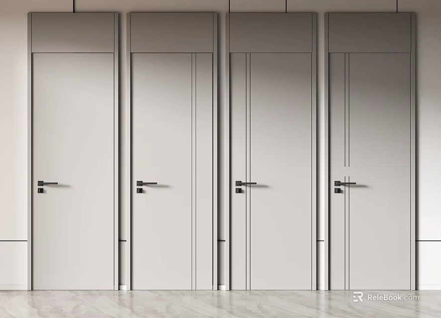 Four Modern White Swing Doors With Sleek Design For Interior Spaces 3d model