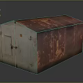 Triangular Roof Metal Shed With Rusted Surface And Metal Door Structure