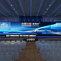 Banquet Hall For Summit With Large Screen Stage White Seats And Lighting