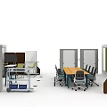Public Office Space With Conference Table Ergonomic Chairs And Workstation Partitions 3d model