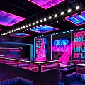 Neon Lit Modern Bar Interior Design With Stylish Seating And Ceiling Decor 3d model