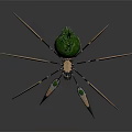 Mechanical Spider with Golden Legs Green Head and Futuristic Design Elements