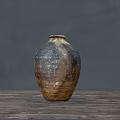 Handcrafted Ceramic Vase With Textured Surface On Wooden Table Against Dark Background 3d model