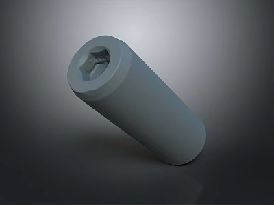 Gray Cylindrical Metal Component With Hexagonal Socket And Smooth Solid Surface 3d model