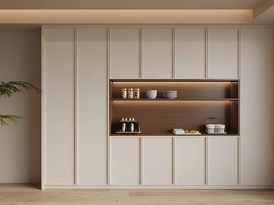 Modern Minimalist Wine Cabinet With Built in Lighting And Open Storage Shelves Design 3d model