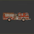Rusty Red Fire Truck Model With Detailed Weathered Exterior And Roof Equipment On Black Background