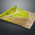 Landscape Model With Green Grass Winding Path Stone Wall Small Tree And Muddy Area 3d model