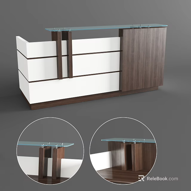 Modern Reception Desk With Glass Top And Wooden Layered Structure 3d model 