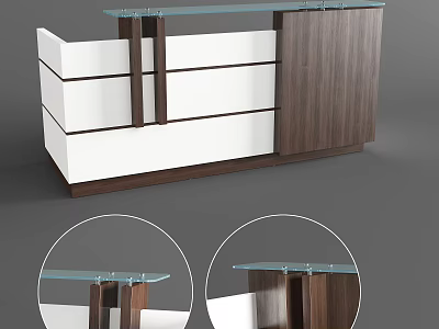 Modern Reception Desk With Glass Top And Wooden Layered Structure 3d model