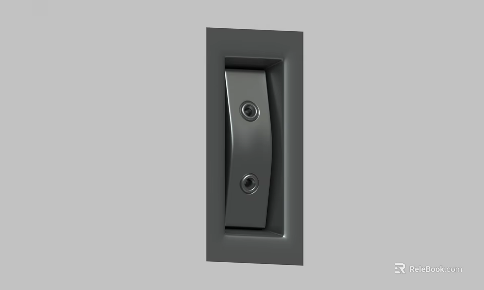 Flush Mount Door Handle With Black Square Panel Silver Curved Section And Two Round Screws 3d model