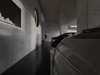 Modern Minimalist Luxury Indoor Parking Garage With Polished Floor And Premium High End Parked Cars 3d model
