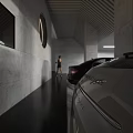 Modern Minimalist Luxury Indoor Parking Garage With Polished Floor And Premium High End Parked Cars