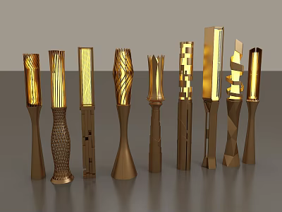 Golden Abstract Floor Lamps With Various Modern Unique Shapes And Designs 3d model