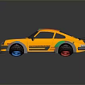 Yellow Green And Gray Modified Racing Car With Wide Body Tires And Rear Spoiler