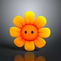 Yellow Flower with Smiling Face and Orange Petals on Gray Background with Reflection 3d model