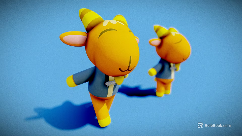 Yellow Lamb Dolls Wearing Blue Coats And White Ties Against Blue Background 3d model 