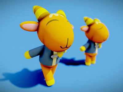 Yellow Lamb Dolls Wearing Blue Coats And White Ties Against Blue Background 3d model