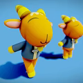 Yellow Lamb Dolls Wearing Blue Coats And White Ties Against Blue Background