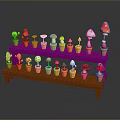 Colorful Mushroom Planters on Multi Tiered Wooden and Pink Shelves
