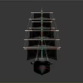 Decorative Sailing Ship with Multiple Masts White Sails Green Red Hull and Reflection