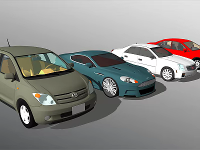 Different Types Of Colored Cars Including Sedan Hatchback And Sports Models Parked In A Row 3d model