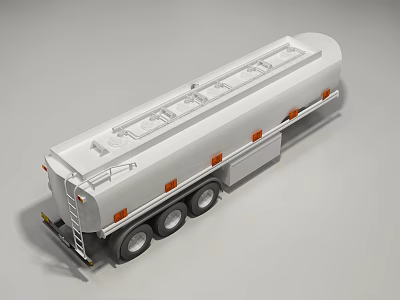 Silver Fuel Tanker Truck With Multiple Wheels Orange Reflective Strips And Ladder 3d model