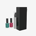 Cosmetic Products With White Lotion Tube Black Box Pump Bottle And Pink Green Nail Polish