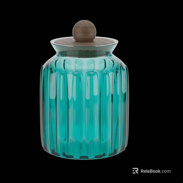 Elegant Teal Ceramic Jar With Vertical Stripes And Wooden Lid For Home Decor 3d model 