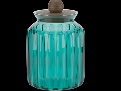 Elegant Teal Ceramic Jar With Vertical Stripes And Wooden Lid For Home Decor 3d model