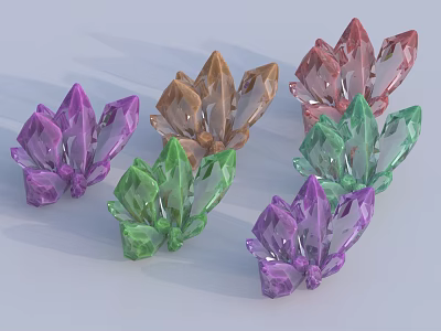 Colorful Crystal Cluster Decorative Ornament Set With Purple Green Pink Brown Stones 3d model