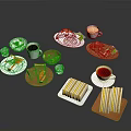 Assorted Delicious Breakfast Food With Toast Sandwiches Fried Eggs Fruit Platter Salad Coffee And Tea