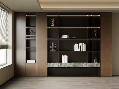 Elegant Modern Bookcase Interior With Marble Shelf And Decorative Books 3d model