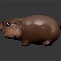Cartoon Style Brown Hippopotamus With Big Eyes Open Mouth And Shiny Surface