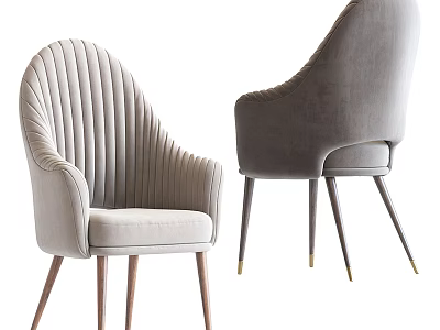 Modern Light And Dark Gray Upholstered Dining Chairs With Curved Backrest And Wooden Legs 3d model