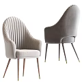 Modern Light And Dark Gray Upholstered Dining Chairs With Curved Backrest And Wooden Legs