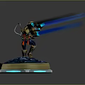 Mythical Warrior Creature Standing On Blue Luminous Base Firing Blue Beams