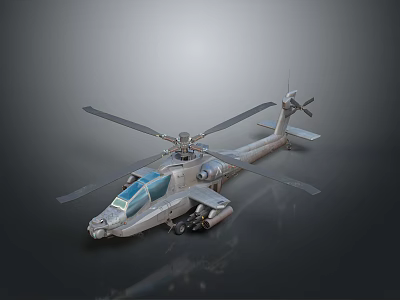 Detailed Military Attack Helicopter With Twin Rotors Armored Cockpit And Combat Weapons 3d model